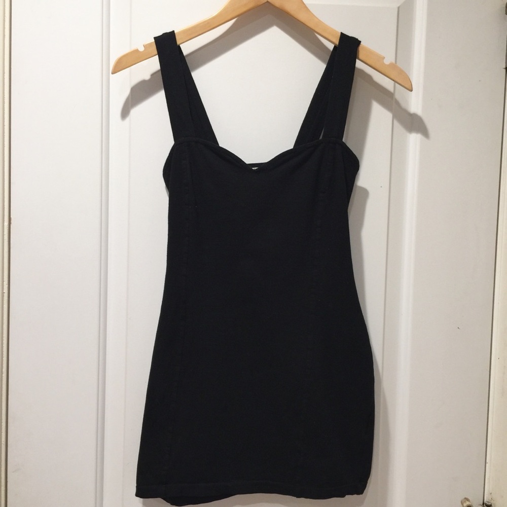 Long Spandex Dressy Black Tank Back String Design